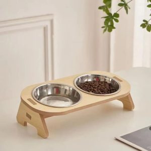 gamelle chat double en bois