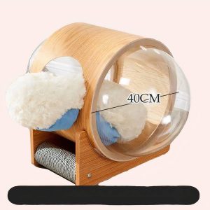 maison chat en bois capsule spatiale