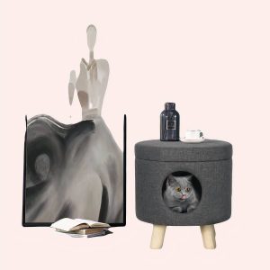 maison ronde en lin pour chat