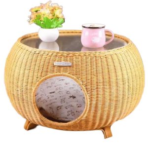 panier chat rotin table basse