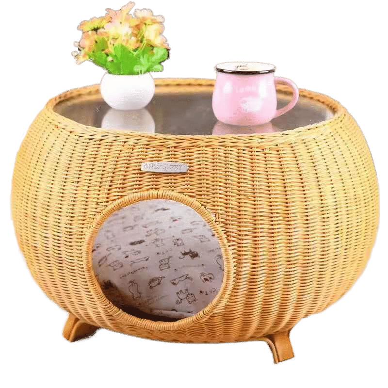 panier chat rotin table basse